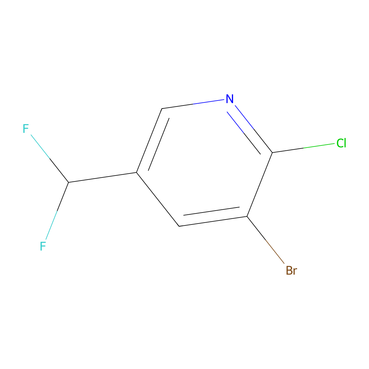 Pyridine, 3-bromo-2-chloro-5-(difluoromethyl)- molecular structure, CAS 71702-02-8