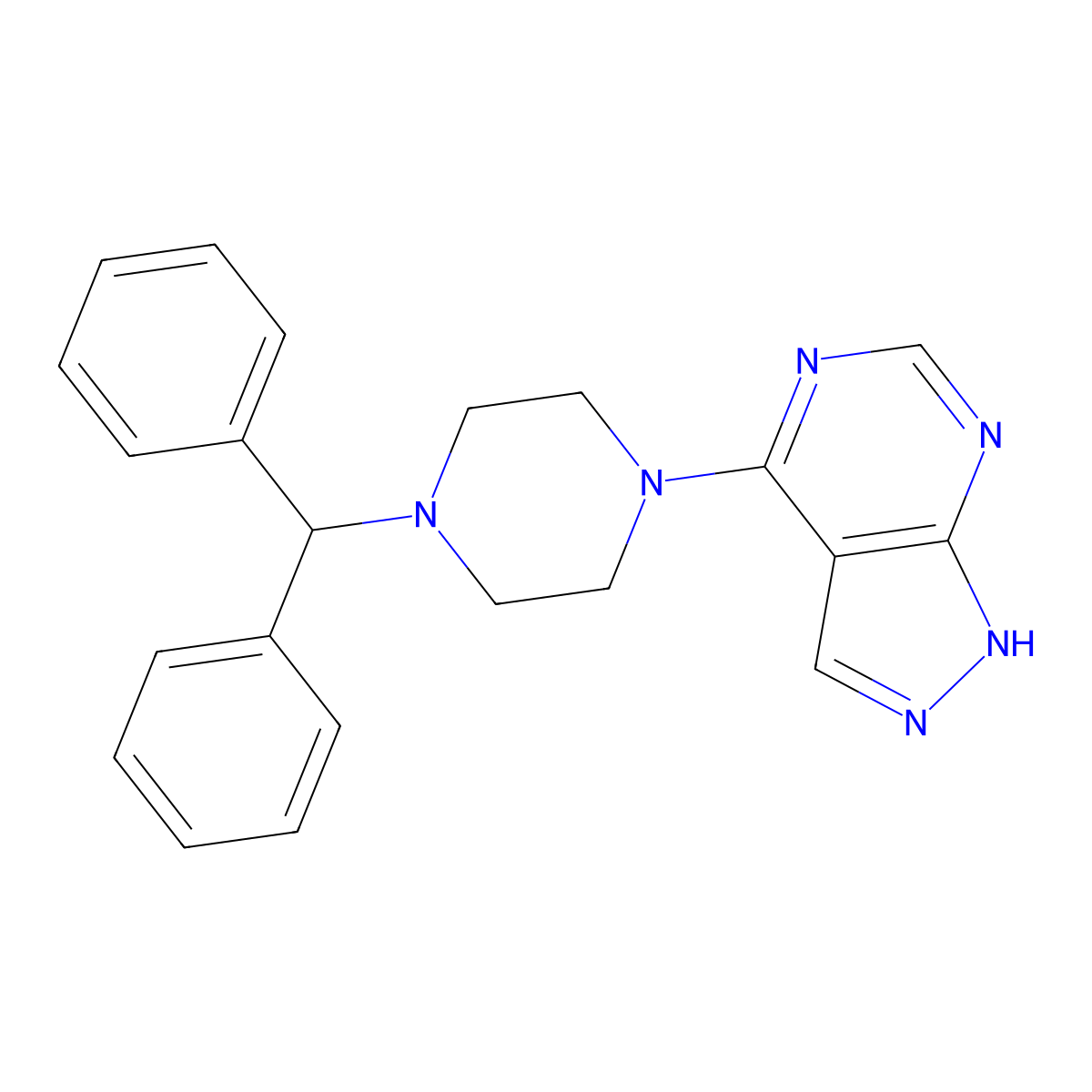 4-(4-benzhydrylpiperazin-1-yl)-1H-pyrazolo[3,4-d]pyrimidine molecular structure, CAS 717098-87-8