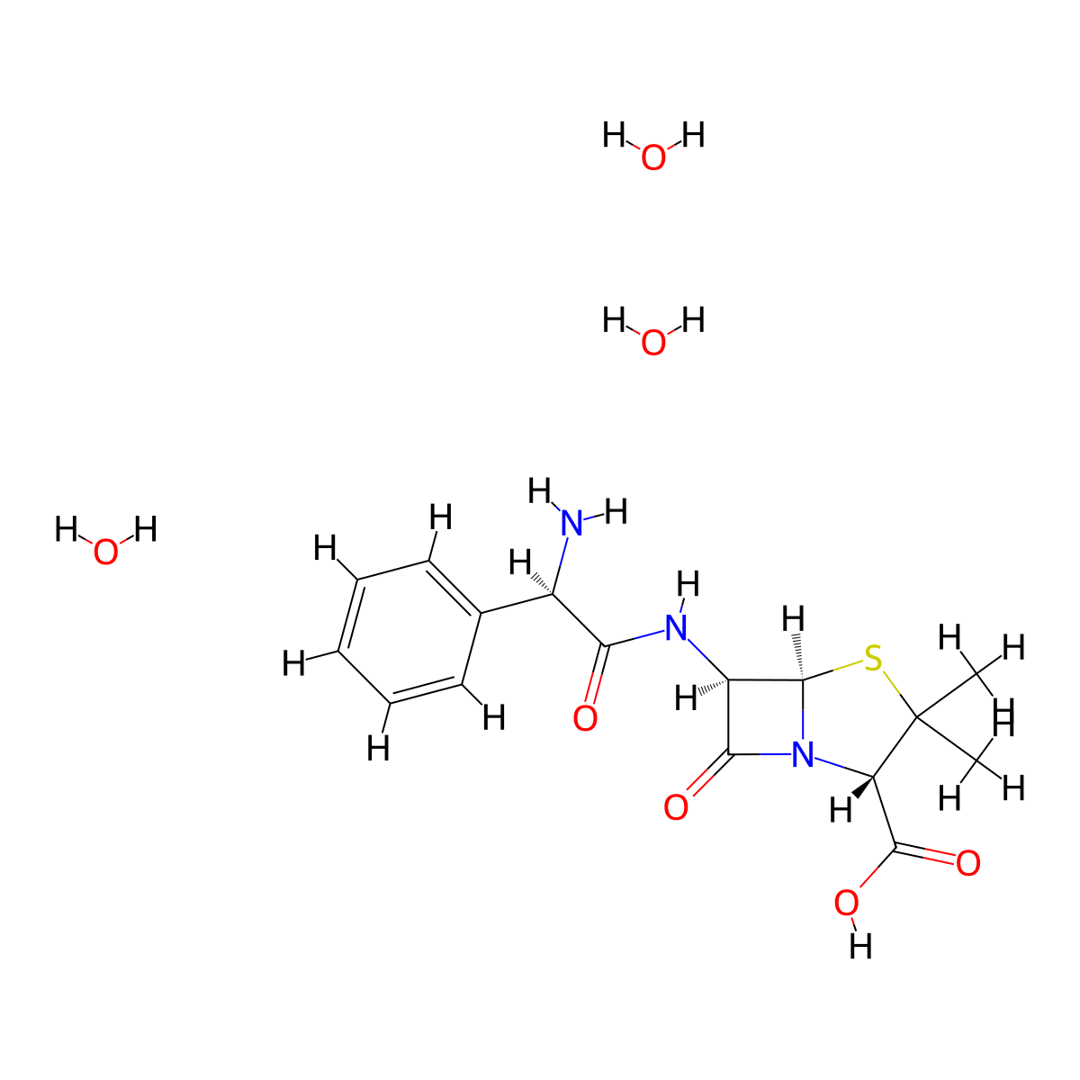 Ampicillin Trihydrate molecular structure, CAS 71720-56-4