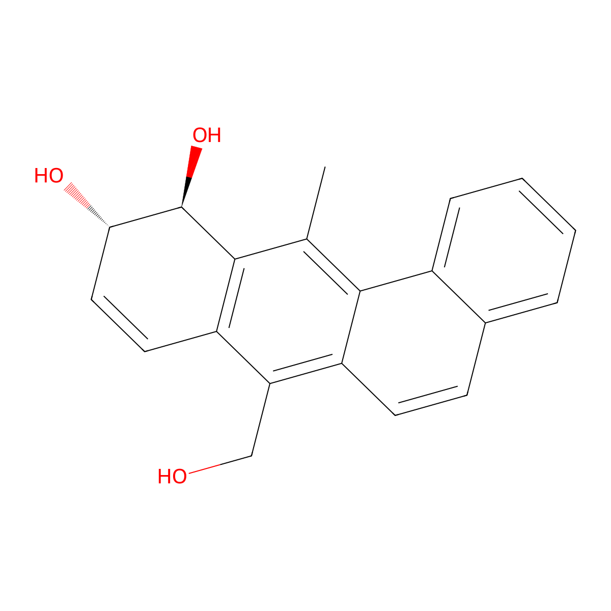 10,11-Dihydro-7-(hydroxymethyl)-12-methyl-benz(a)anthracene-10,11-diol, trans- molecular structure, CAS 71722-00-4