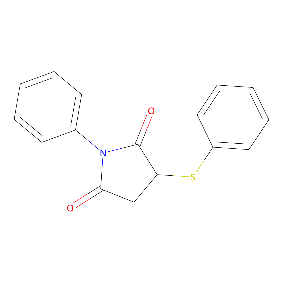 2,5-Pyrrolidinedione, 1-phenyl-3-(phenylthio)- molecular structure, CAS 71724-33-9