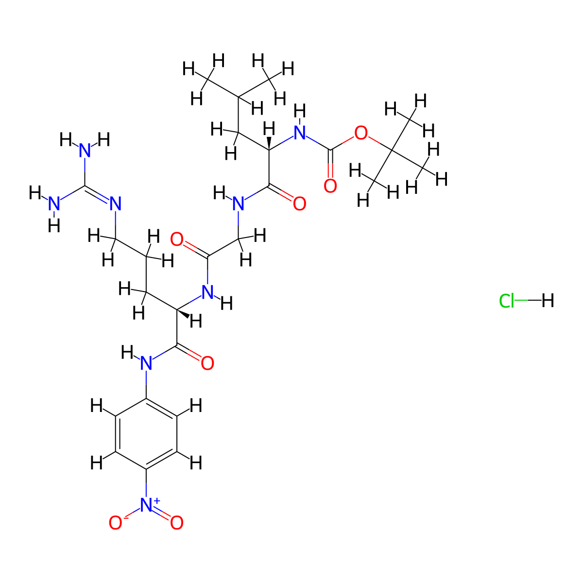 tert-Butyl ((S)-1-((2-(((S)-5-guanidino-1-((4-nitrophenyl)amino)-1-oxopentan-2-yl)amino)-2-oxoethyl)amino)-4-methyl-1-oxopentan-2-yl)carbamate hydrochloride molecular structure, CAS 71730-95-5