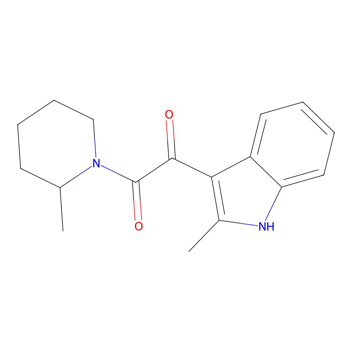 Piperidine, 2-methyl-1-((2-methyl-1H-indol-3-yl)oxoacetyl)- molecular structure, CAS 71765-51-0