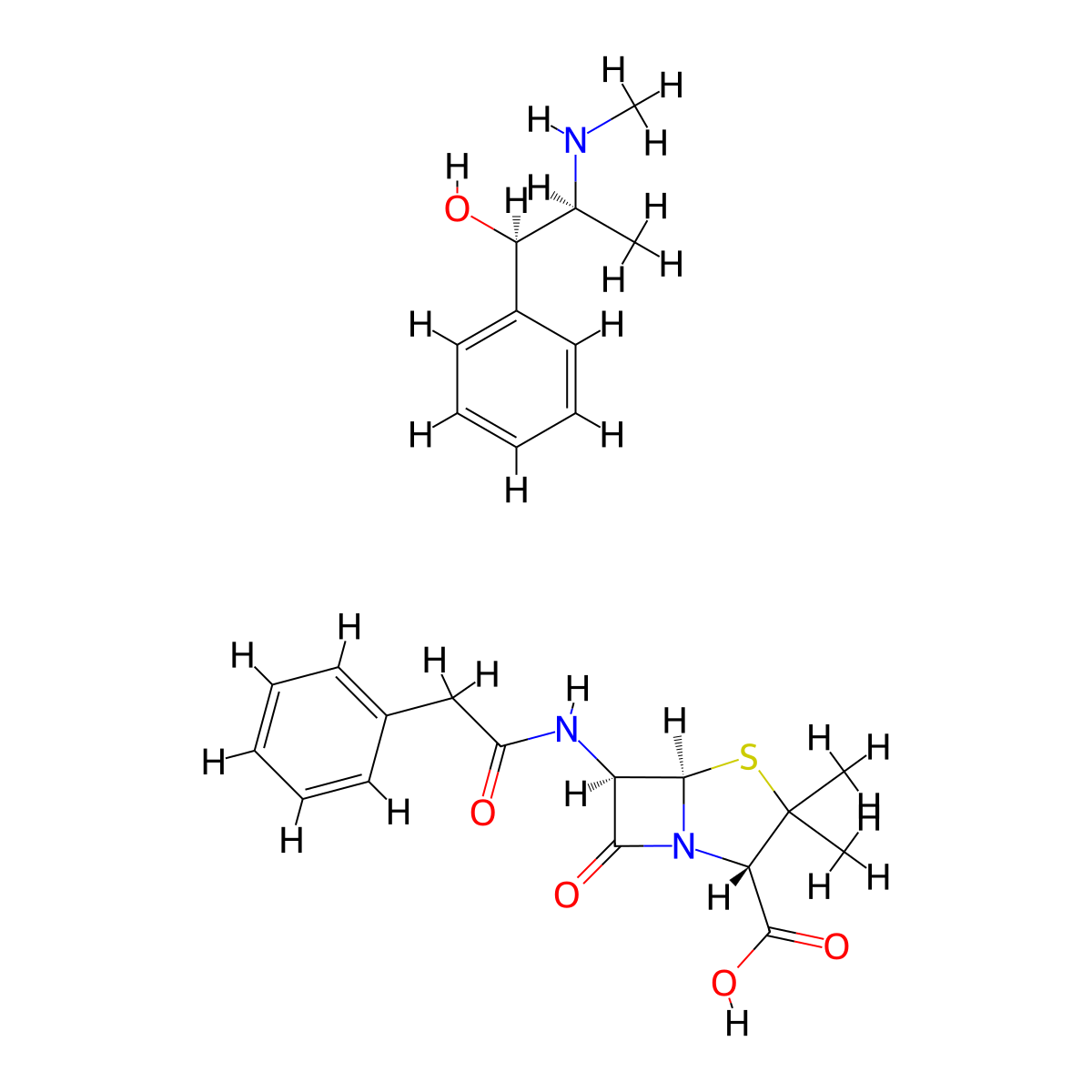 4-Thia-1-azabicyclo(3.2.0)heptane-2-carboxylic acid, 3,3-dimethyl-7-oxo-6-((phenylacetyl)amino)-(2S,5R,6R)-, compd. with (alphaR)-alpha-((1S)-1-(methylamino)ethyl)benzenemethanol (1:1) molecular structure, CAS 7177-45-9