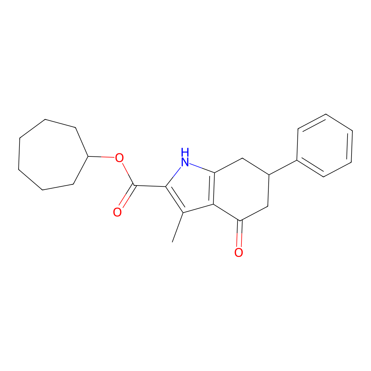 cycloheptyl 3-methyl-4-oxo-6-phenyl-4,5,6,7-tetrahydro-1H-indole-2-carboxylate molecular structure, CAS 717827-72-0