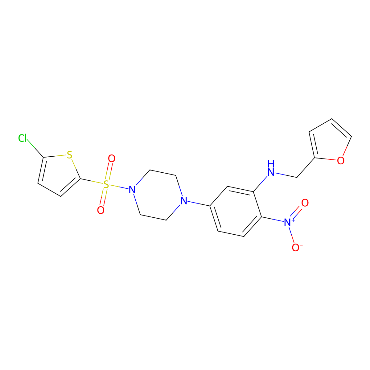 5-[4-(5-chlorothiophen-2-yl)sulfonylpiperazin-1-yl]-N-(furan-2-ylmethyl)-2-nitroaniline molecular structure, CAS 717827-74-2