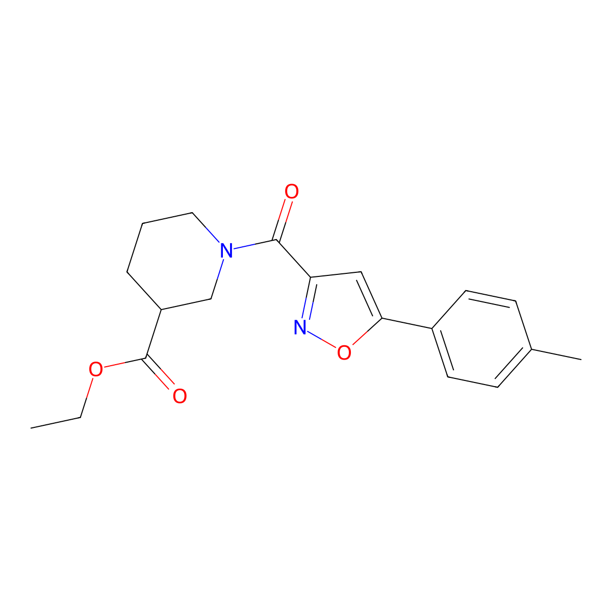 Ethyl 1-{[5-(4-methylphenyl)-3-isoxazolyl]carbonyl}-3-piperidinecarboxylate molecular structure, CAS 717828-39-2