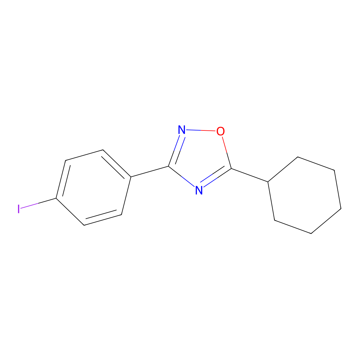 5-Cyclohexyl-3-(4-iodophenyl)-1,2,4-oxadiazole molecular structure, CAS 717828-50-7