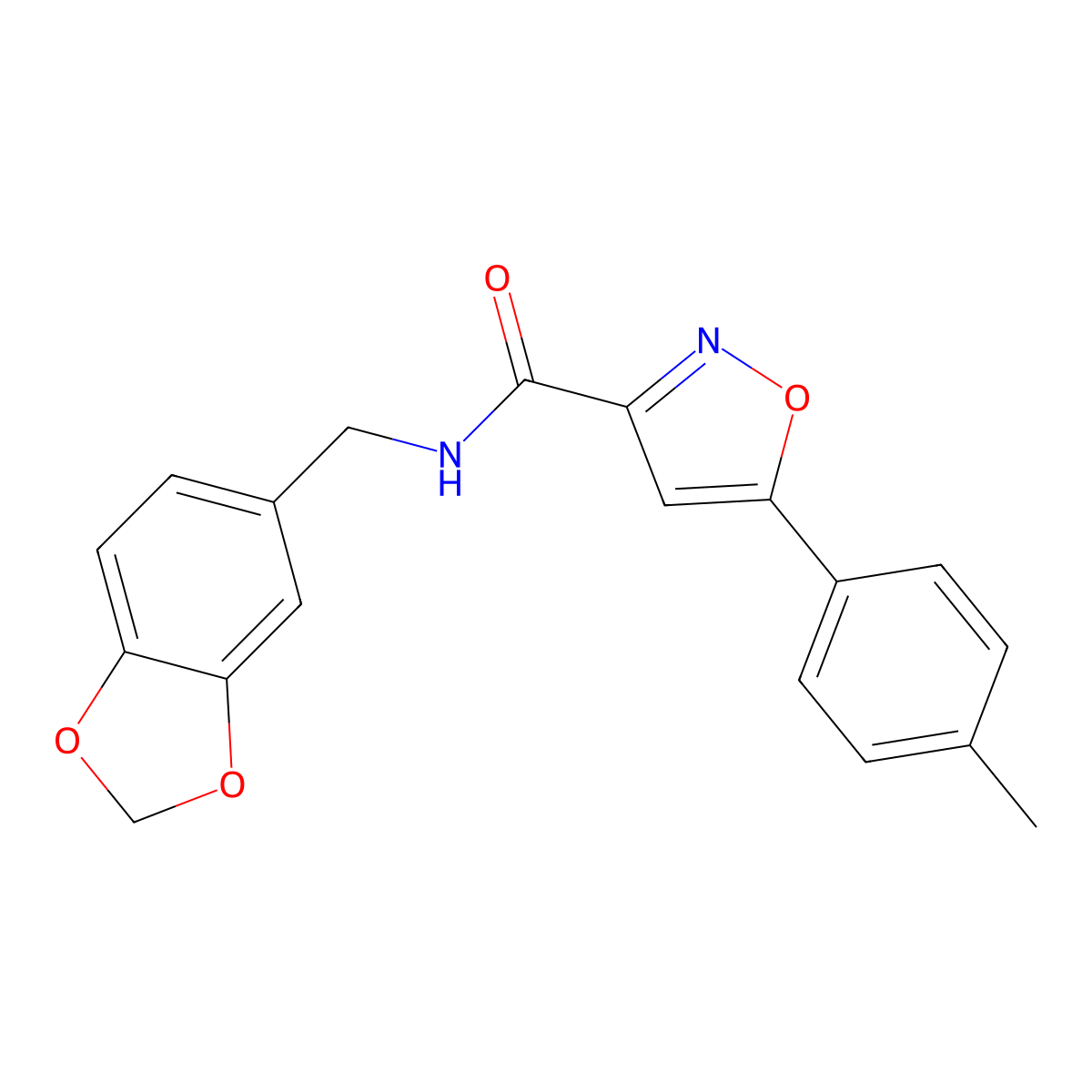 N-(1,3-benzodioxol-5-ylmethyl)-5-(4-methylphenyl)-3-isoxazolecarboxamide molecular structure, CAS 717828-53-0