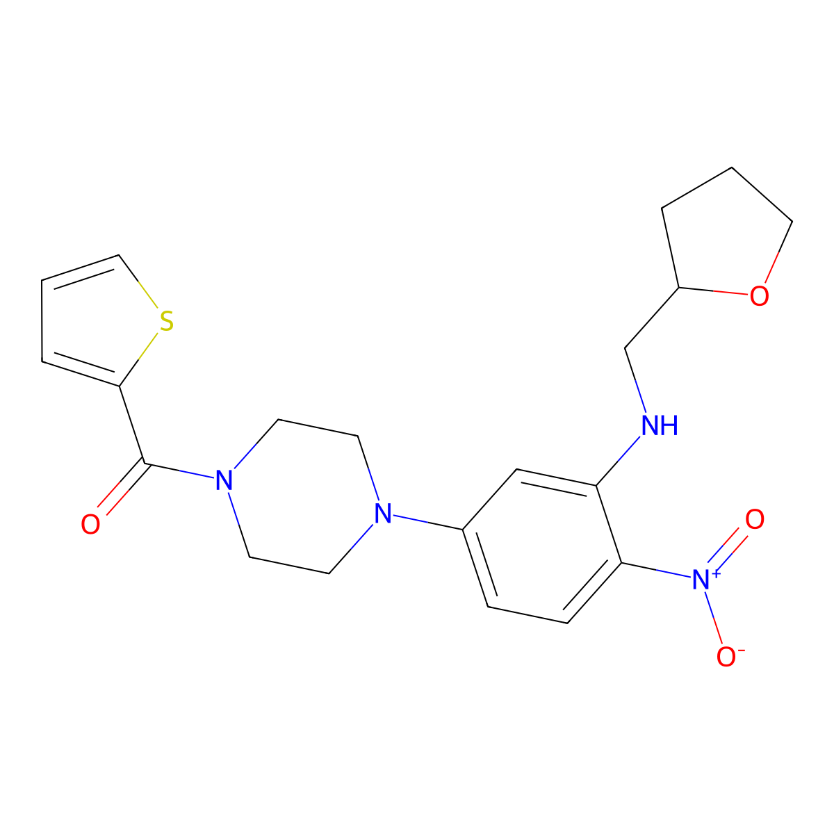[4-[4-Nitro-3-(oxolan-2-ylmethylamino)phenyl]piperazin-1-yl]-thiophen-2-ylmethanone molecular structure, CAS 717828-94-9