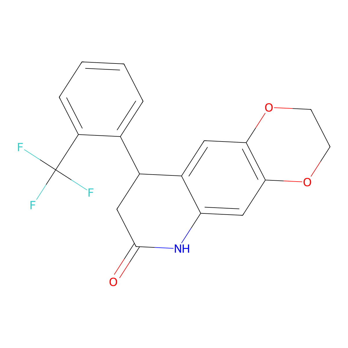 9-[2-(trifluoromethyl)phenyl]-3,6,8,9-tetrahydro-2H-[1,4]dioxino[2,3-g]quinolin-7-one molecular structure, CAS 717828-95-0
