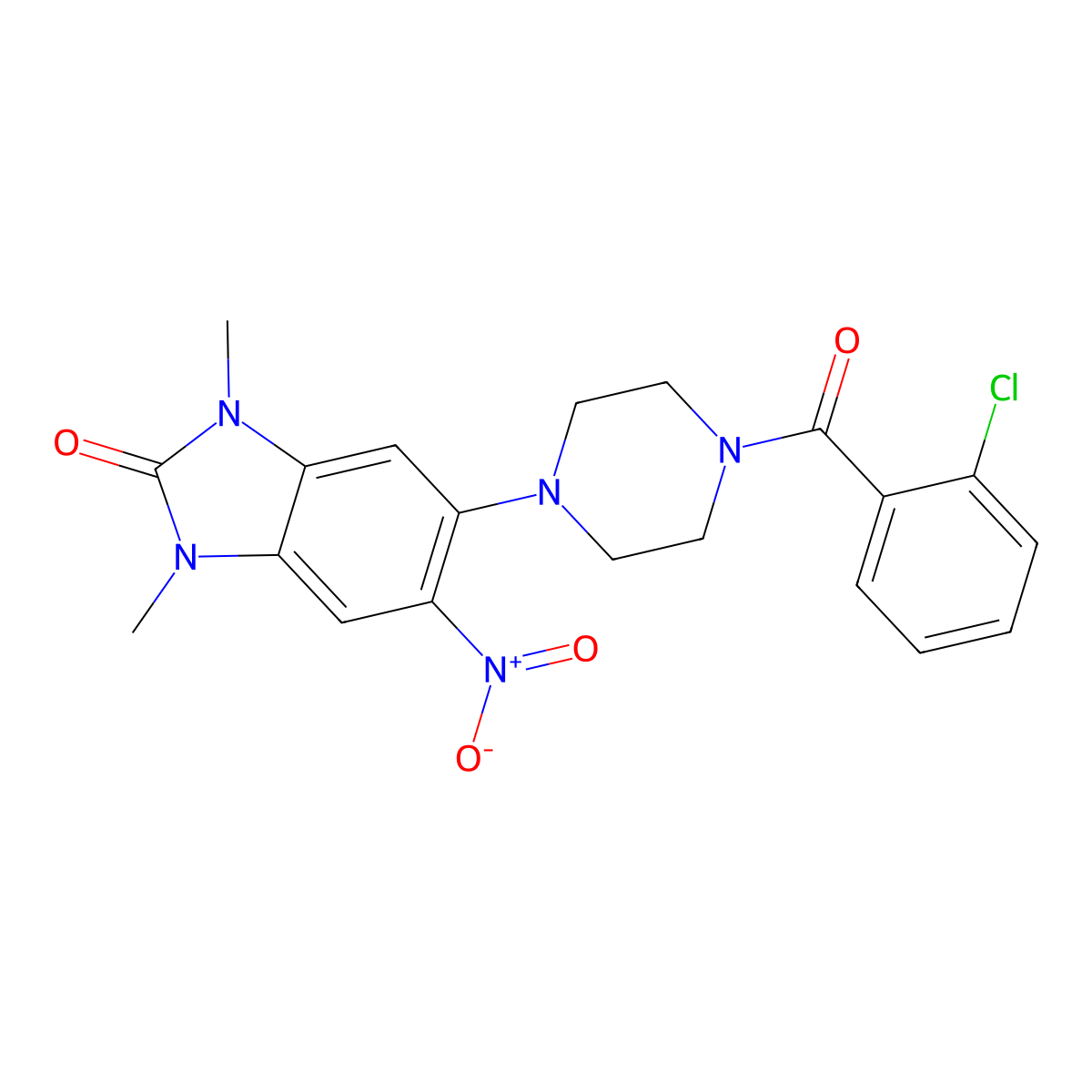 5-[4-(2-Chlorobenzoyl)piperazin-1-yl]-1,3-dimethyl-6-nitrobenzimidazol-2-one molecular structure, CAS 717828-99-4
