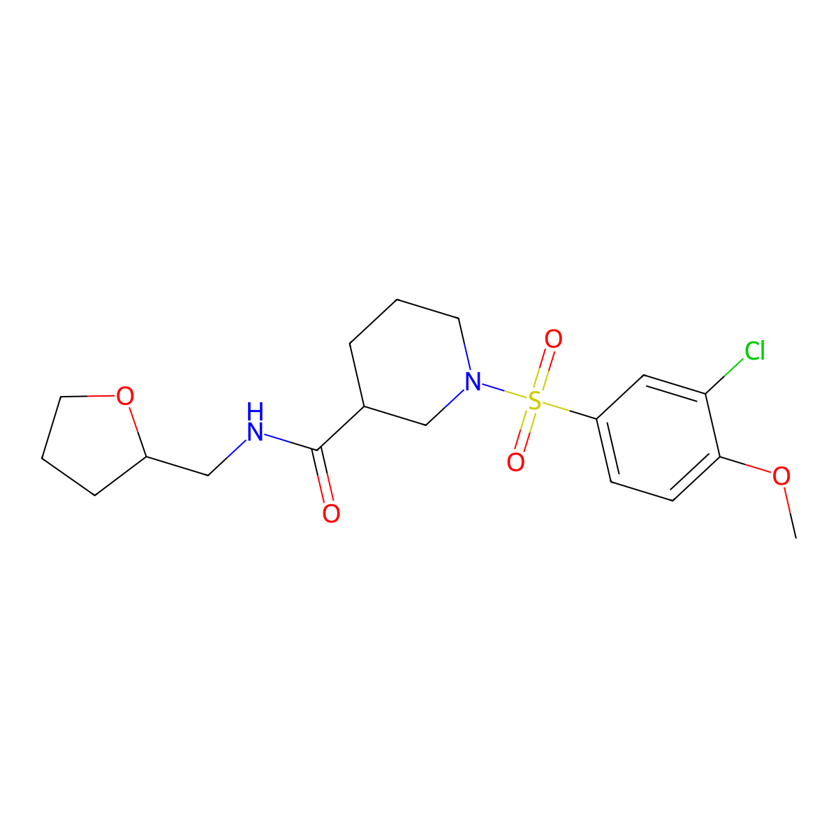 1-(3-chloro-4-methoxyphenyl)sulfonyl-N-(oxolan-2-ylmethyl)piperidine-3-carboxamide molecular structure, CAS 717829-15-7
