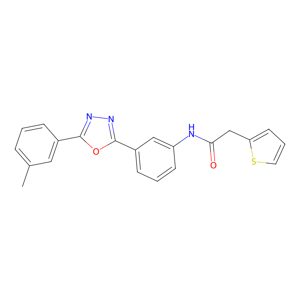 N-[3-[5-(3-methylphenyl)-1,3,4-oxadiazol-2-yl]phenyl]-2-thiophen-2-ylacetamide molecular structure, CAS 717829-28-2