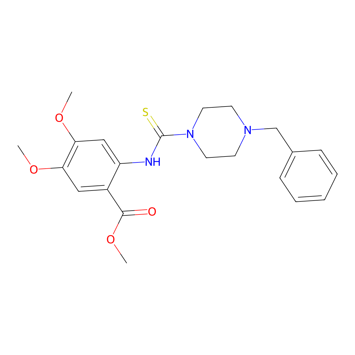 Methyl 4,5-dimethoxy-2-({[4-benzylpiperazinyl]thioxomethyl}amino)benzoate molecular structure, CAS 717829-33-9