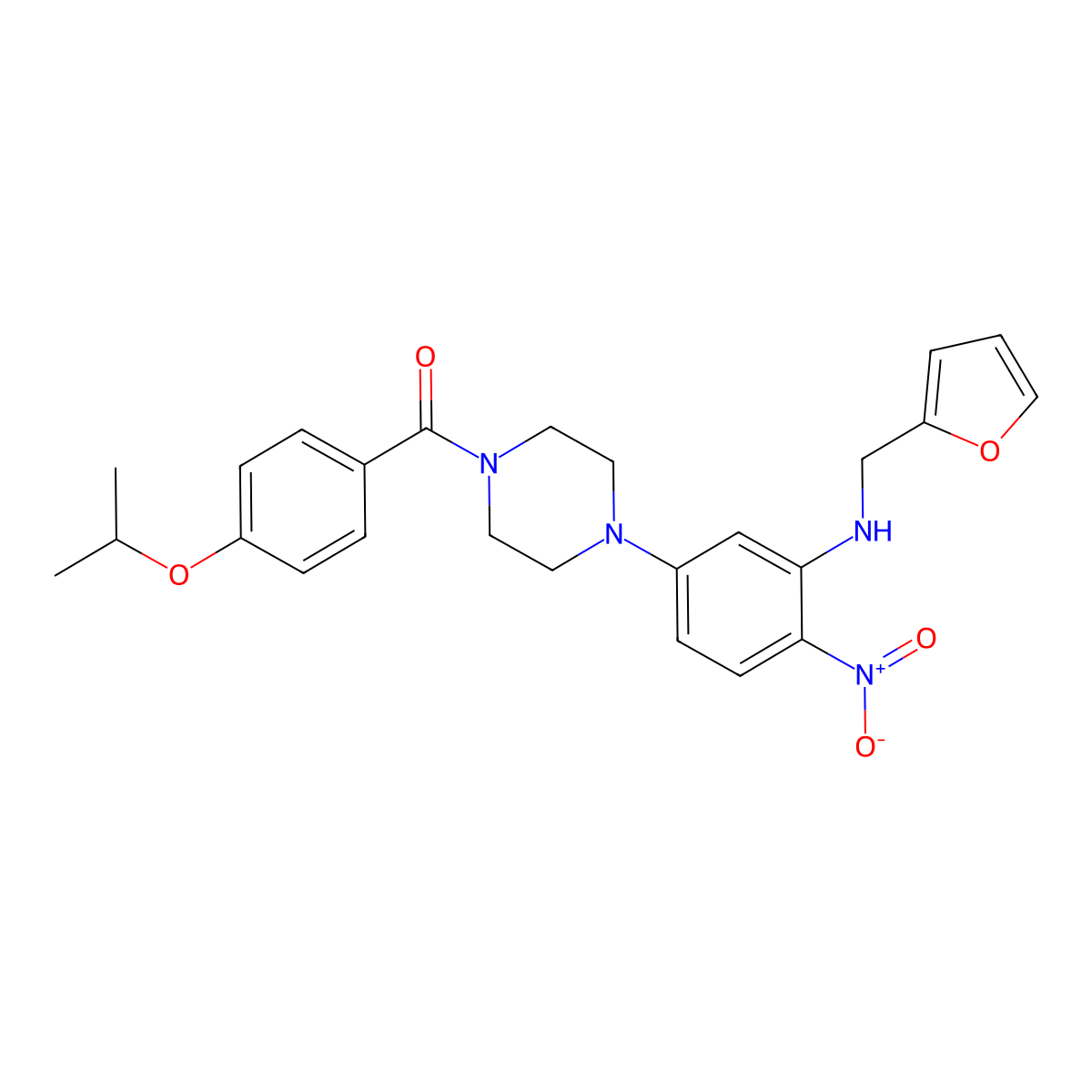 [4-[3-(Furan-2-ylmethylamino)-4-nitrophenyl]piperazin-1-yl]-(4-propan-2-yloxyphenyl)methanone molecular structure, CAS 717829-47-5