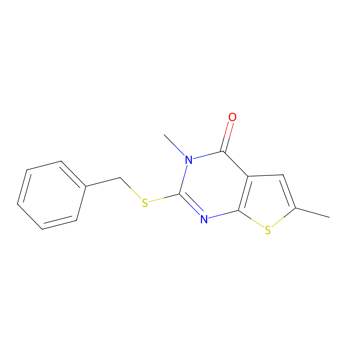 2-Benzylsulfanyl-3,6-dimethylthieno[2,3-d]pyrimidin-4-one molecular structure, CAS 717829-60-2