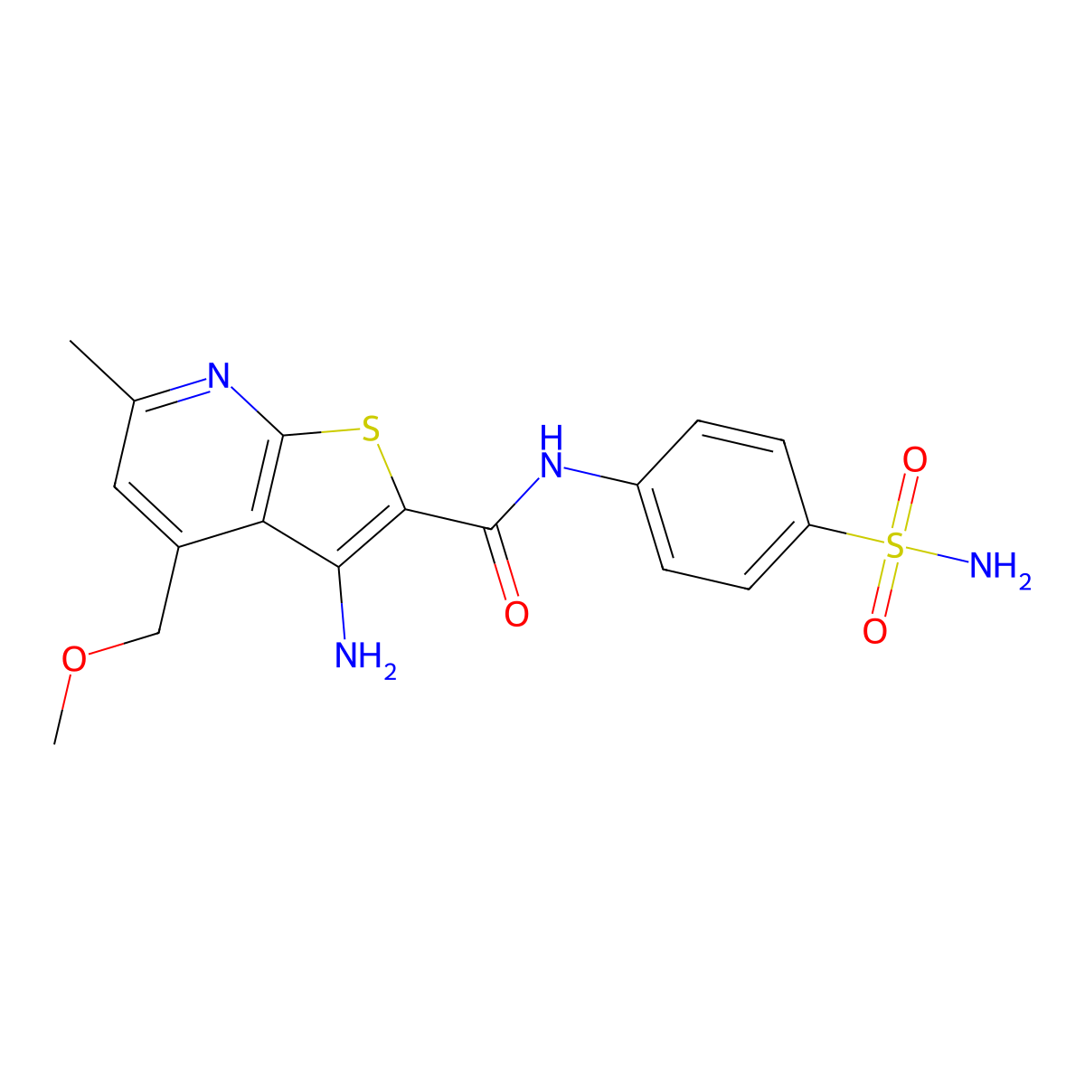3-amino-4-(methoxymethyl)-6-methyl-N-(4-sulfamoylphenyl)thieno[2,3-b]pyridine-2-carboxamide molecular structure, CAS 717829-88-4