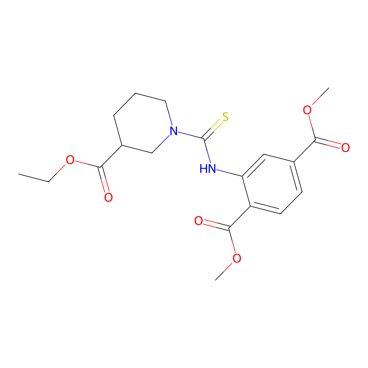 Dimethyl 2-[(3-ethoxycarbonylpiperidine-1-carbothioyl)amino]benzene-1,4-dicarboxylate molecular structure, CAS 717830-01-8