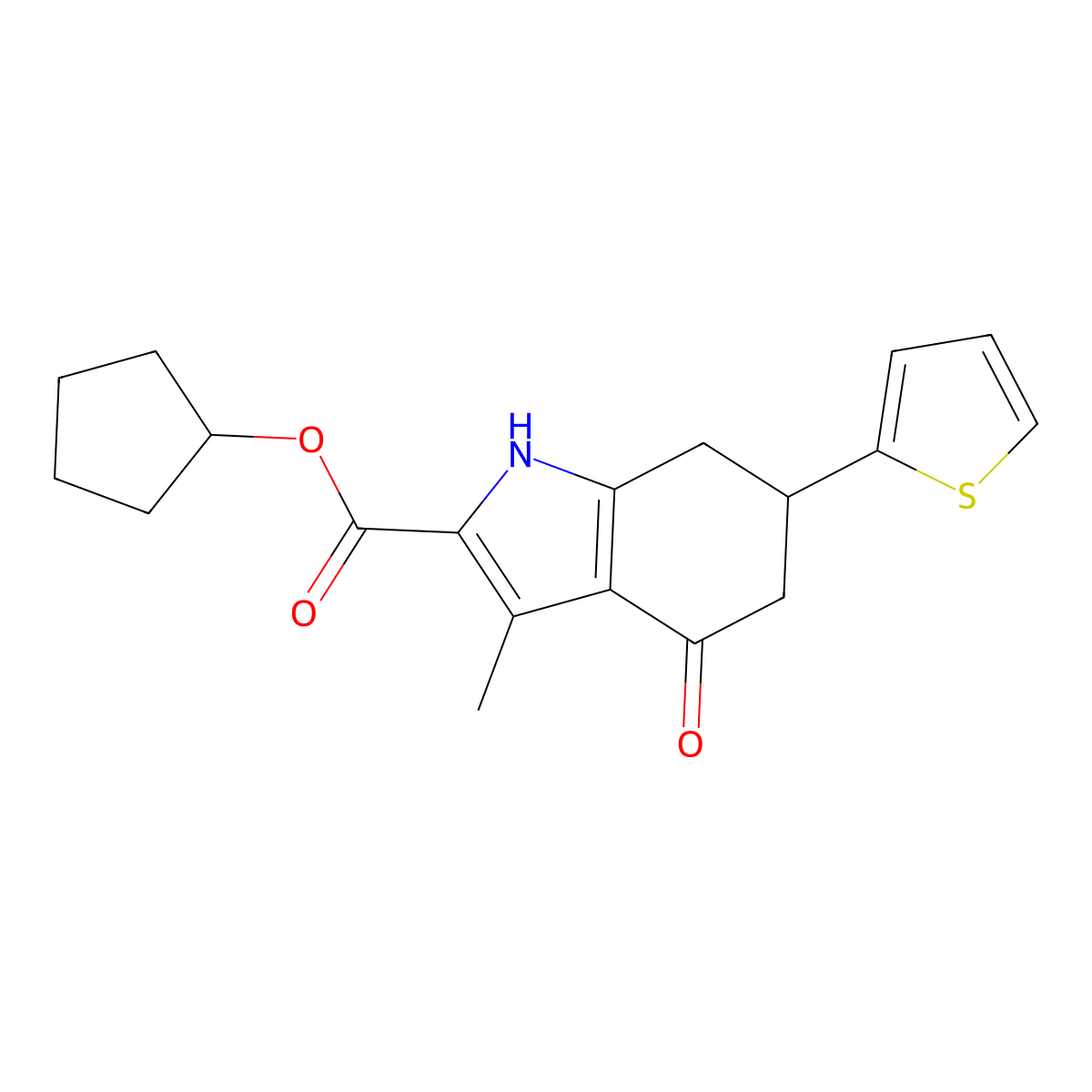 cyclopentyl 3-methyl-4-oxo-6-(thiophen-2-yl)-4,5,6,7-tetrahydro-1H-indole-2-carboxylate molecular structure, CAS 717830-22-3