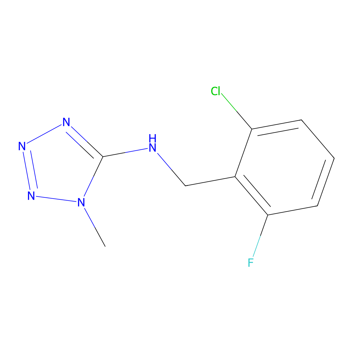 N-((2-Chloro-6-fluorophenyl)methyl)-1-methyl-1H-tetrazol-5-amine molecular structure, CAS 717830-28-9
