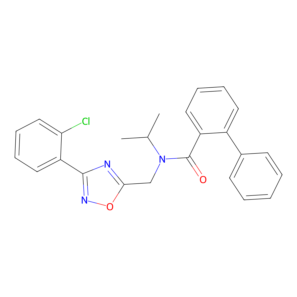 N-[[3-(2-chlorophenyl)-1,2,4-oxadiazol-5-yl]methyl]-2-phenyl-N-propan-2-ylbenzamide molecular structure, CAS 717830-33-6