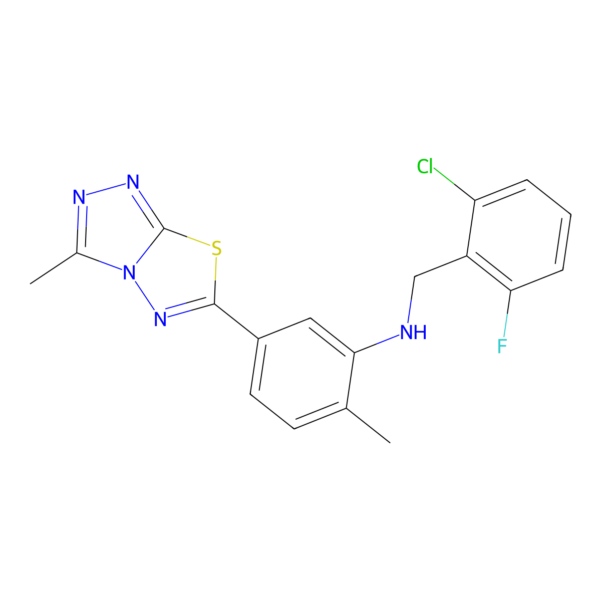 (2-Chloro-6-fluorobenzyl)[2-methyl-5-(3-methyl[1,2,4]triazolo[3,4-b][1,3,4]thiadiazol-6-yl)phenyl]amine molecular structure, CAS 717830-38-1