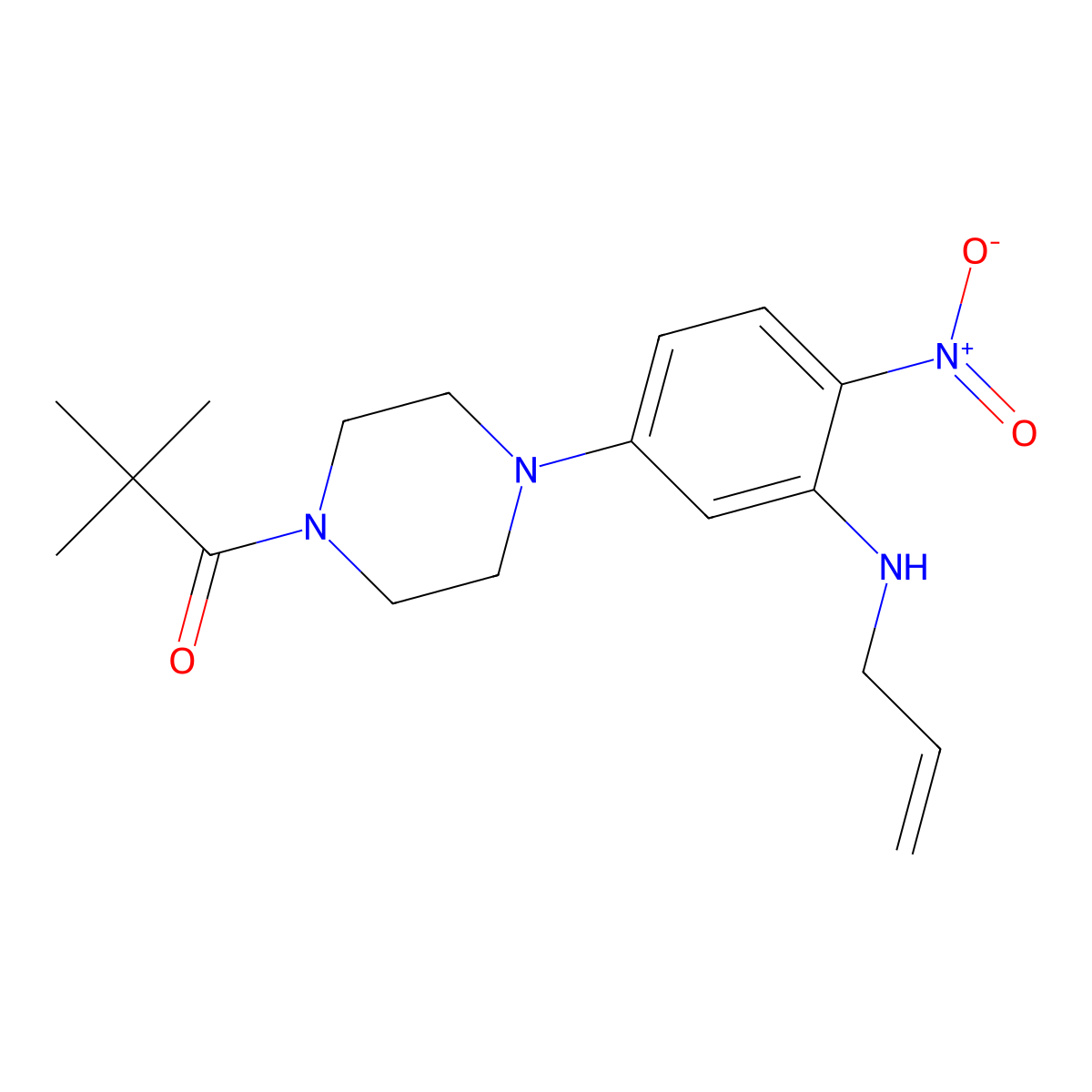 2,2-Dimethyl-1-[4-[4-nitro-3-(prop-2-enylamino)phenyl]piperazin-1-yl]propan-1-one molecular structure, CAS 717830-56-3