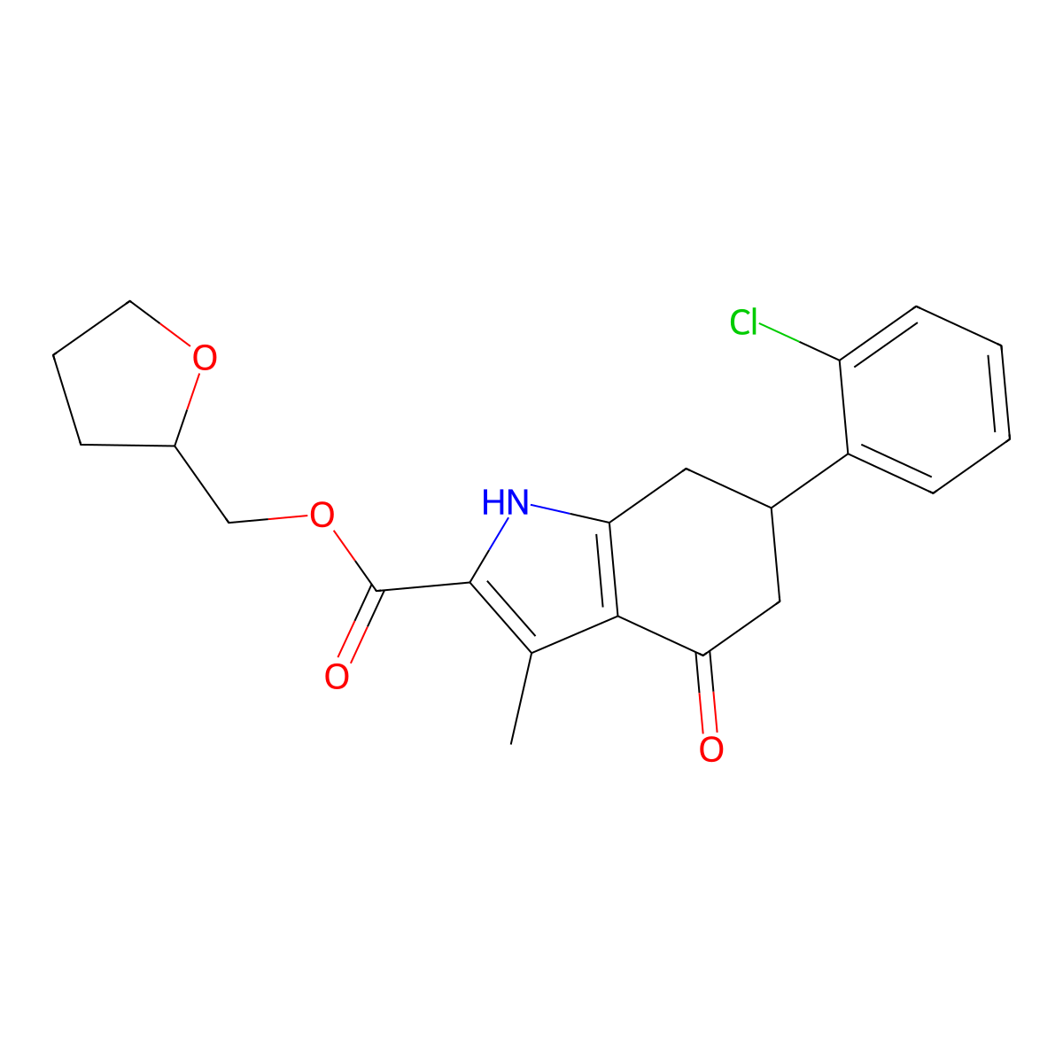 tetrahydrofuran-2-ylmethyl 6-(2-chlorophenyl)-3-methyl-4-oxo-4,5,6,7-tetrahydro-1H-indole-2-carboxylate molecular structure, CAS 717830-80-3