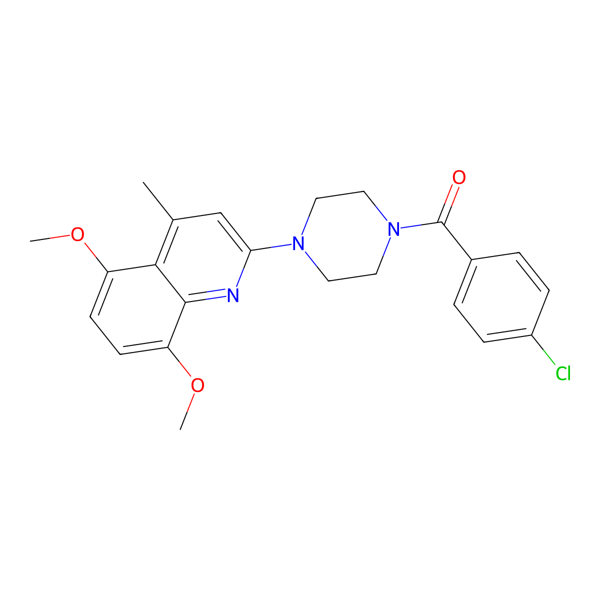 (4-Chlorophenyl)-[4-(5,8-dimethoxy-4-methylquinolin-2-yl)piperazin-1-yl]methanone molecular structure, CAS 717831-03-3