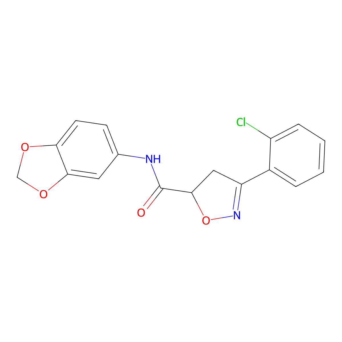 N-(1,3-benzodioxol-5-yl)-3-(2-chlorophenyl)-4,5-dihydro-1,2-oxazole-5-carboxamide molecular structure, CAS 717831-14-6