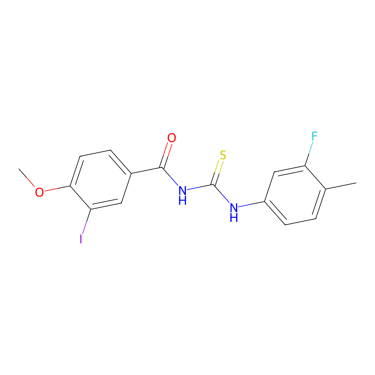 N-[(3-fluoro-4-methylphenyl)carbamothioyl]-3-iodo-4-methoxybenzamide molecular structure, CAS 717831-22-6