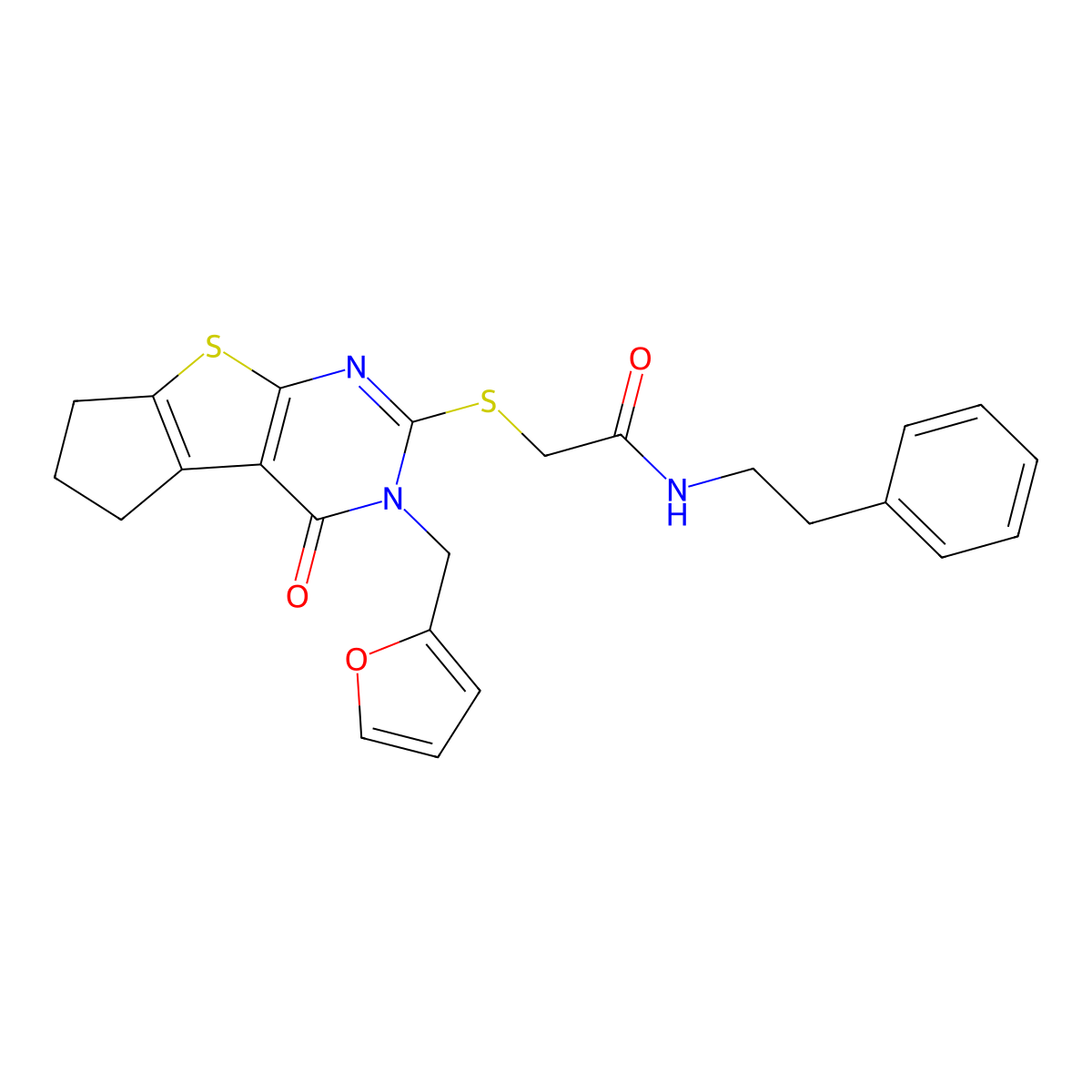 2-({11-[(furan-2-yl)methyl]-12-oxo-7-thia-9,11-diazatricyclo[6.4.0.0^{2,6}]dodeca-1(8),2(6),9-trien-10-yl}sulfanyl)-N-(2-phenylethyl)acetamide molecular structure, CAS 717831-26-0
