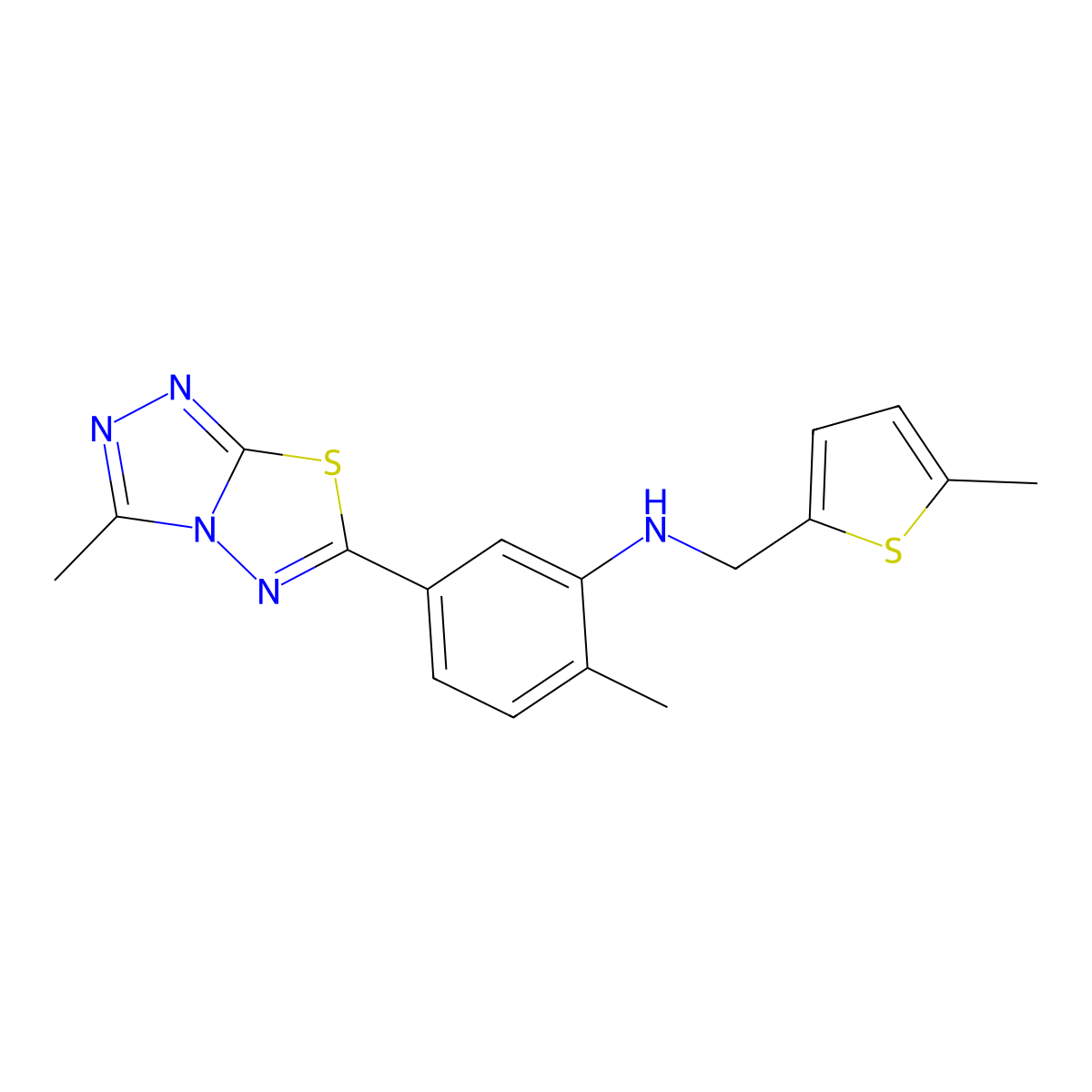 2-methyl-N-[(5-methylthiophen-2-yl)methyl]-5-(3-methyl-[1,2,4]triazolo[3,4-b][1,3,4]thiadiazol-6-yl)aniline molecular structure, CAS 717831-45-3