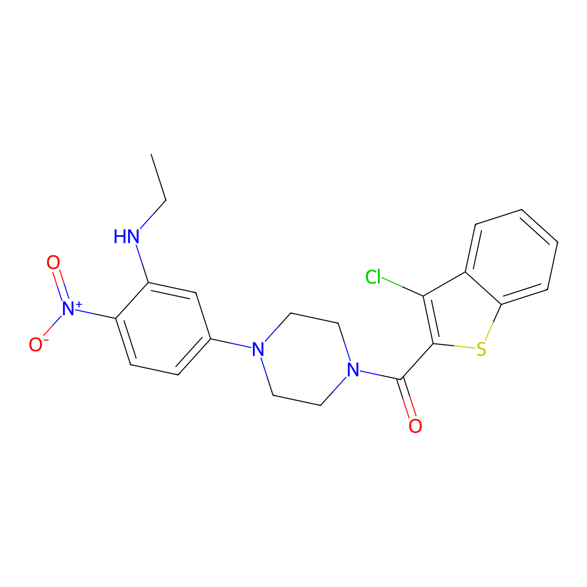 (3-Chloro-1-benzothiophen-2-yl)-[4-[3-(ethylamino)-4-nitrophenyl]piperazin-1-yl]methanone molecular structure, CAS 717831-56-6