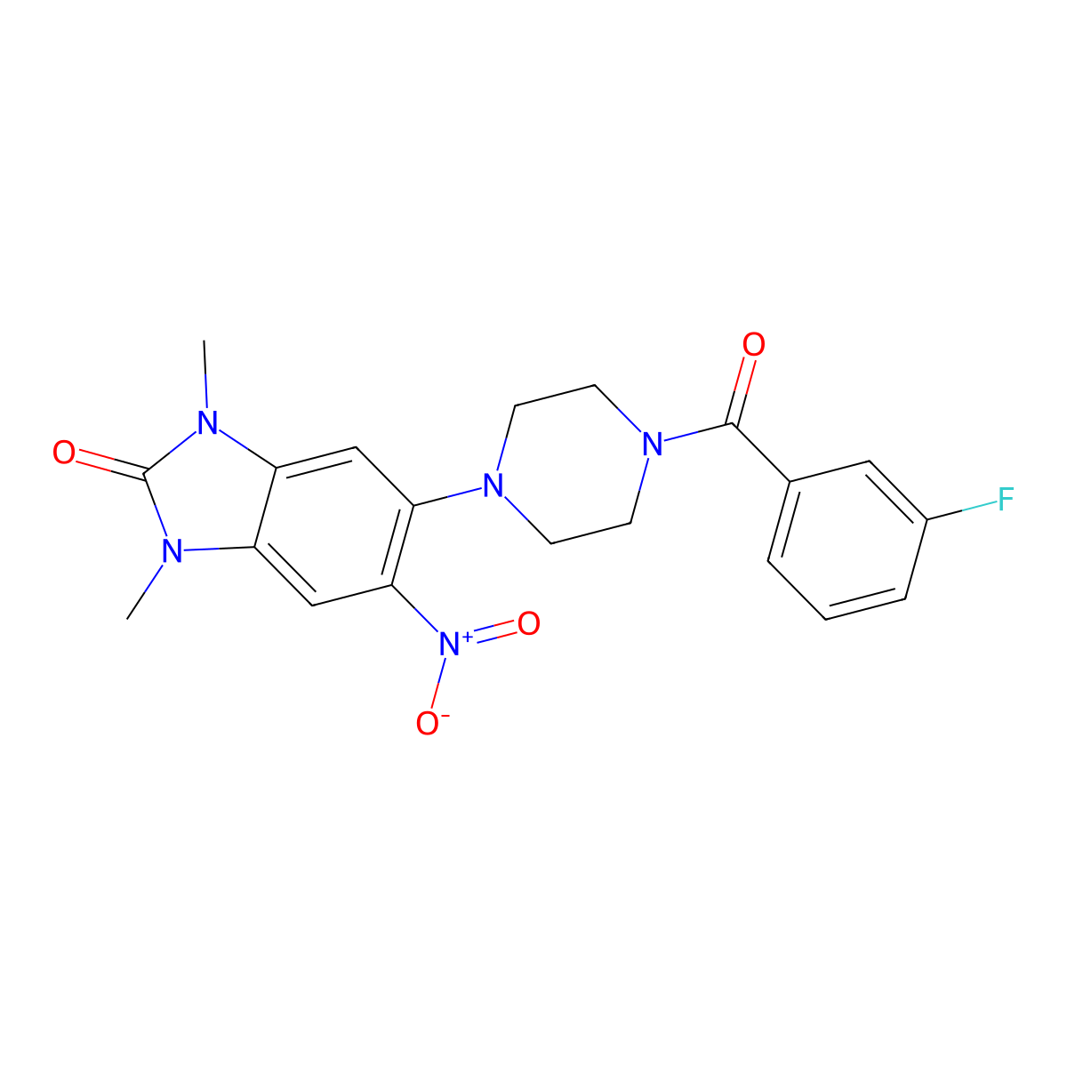5-[4-(3-Fluorobenzoyl)piperazin-1-yl]-1,3-dimethyl-6-nitrobenzimidazol-2-one molecular structure, CAS 717831-73-7