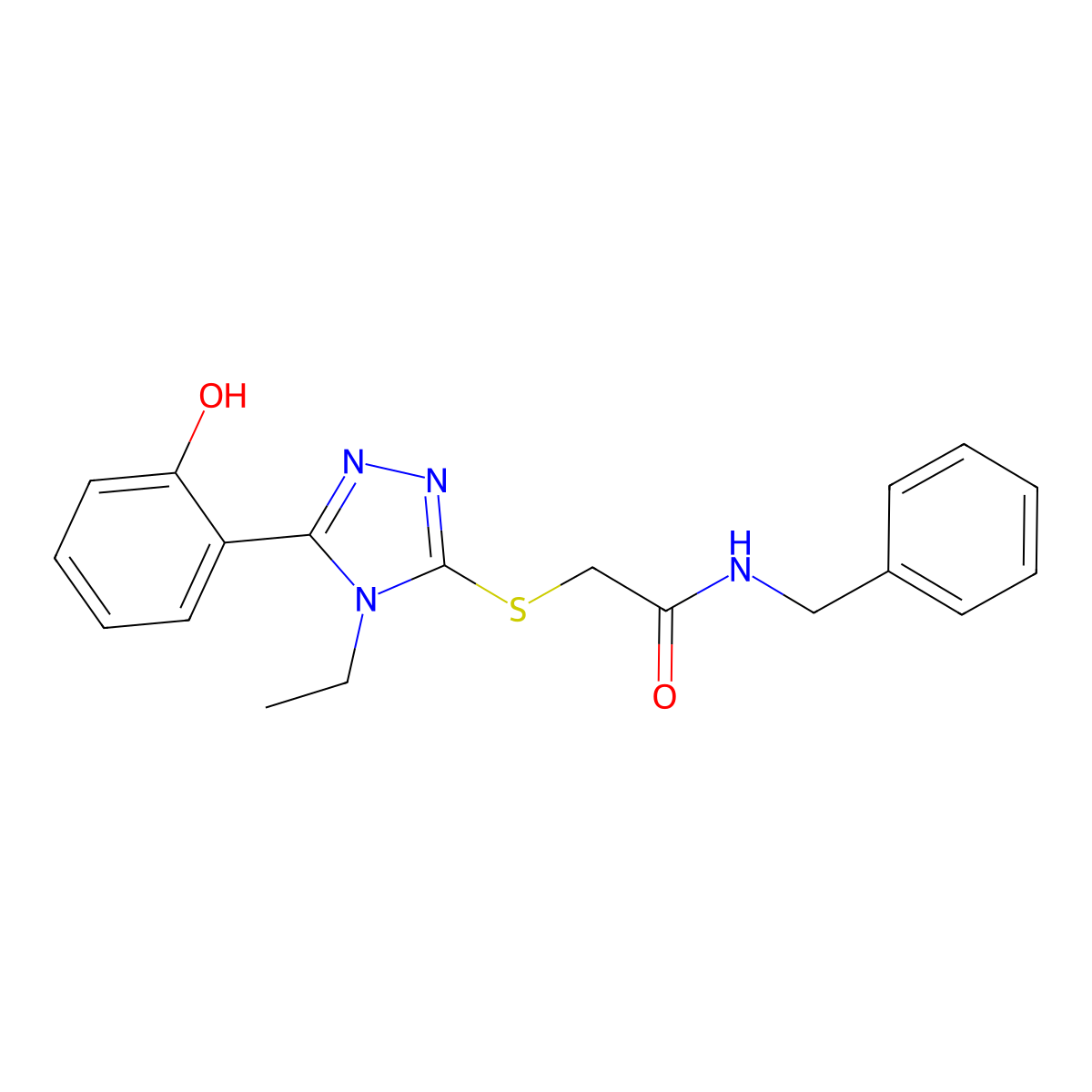 N-benzyl-2-((4-ethyl-5-(2-hydroxyphenyl)-4H-1,2,4-triazol-3-yl)thio)acetamide molecular structure, CAS 717831-79-3