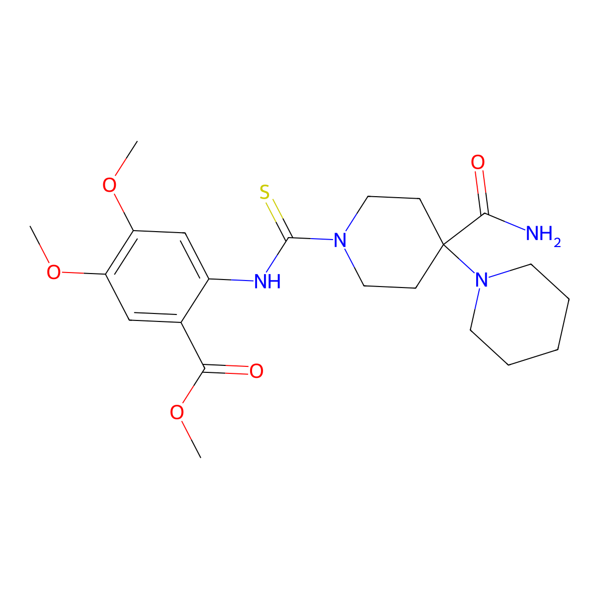 Methyl 2-[(4-carbamoyl-4-piperidin-1-ylpiperidine-1-carbothioyl)amino]-4,5-dimethoxybenzoate molecular structure, CAS 717832-07-0