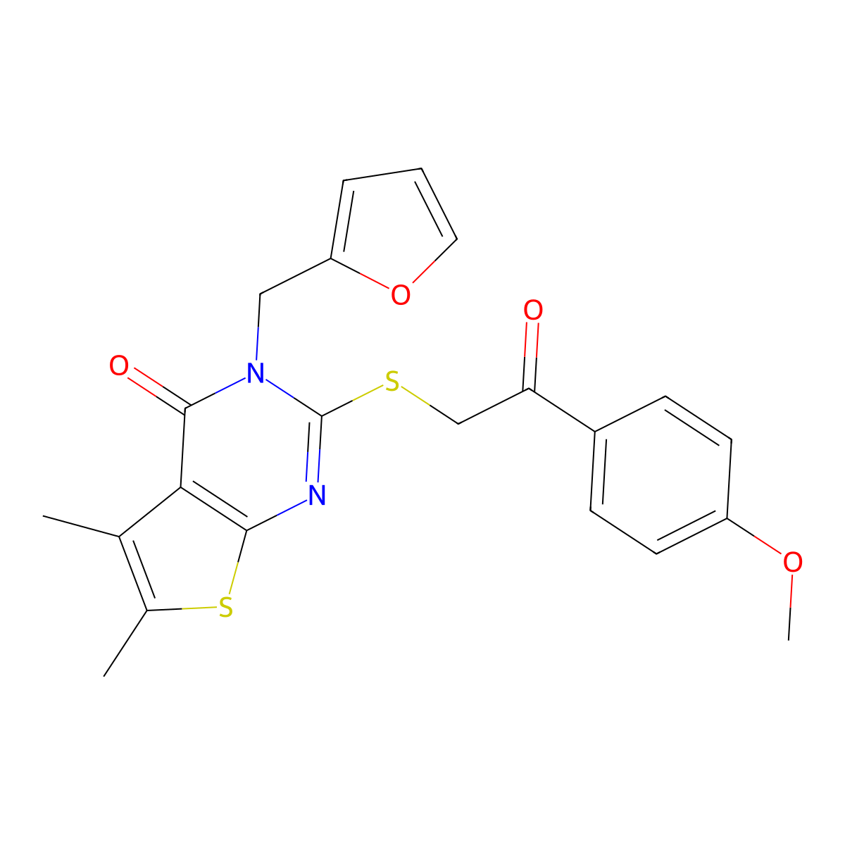 3-(Furan-2-ylmethyl)-2-[2-(4-methoxyphenyl)-2-oxoethyl]sulfanyl-5,6-dimethylthieno[2,3-d]pyrimidin-4-one molecular structure, CAS 717832-13-8