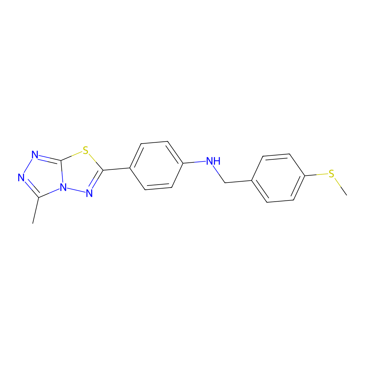 N-[(4-methylsulfanylphenyl)methyl]-4-(3-methyl-[1,2,4]triazolo[3,4-b][1,3,4]thiadiazol-6-yl)aniline molecular structure, CAS 717832-19-4