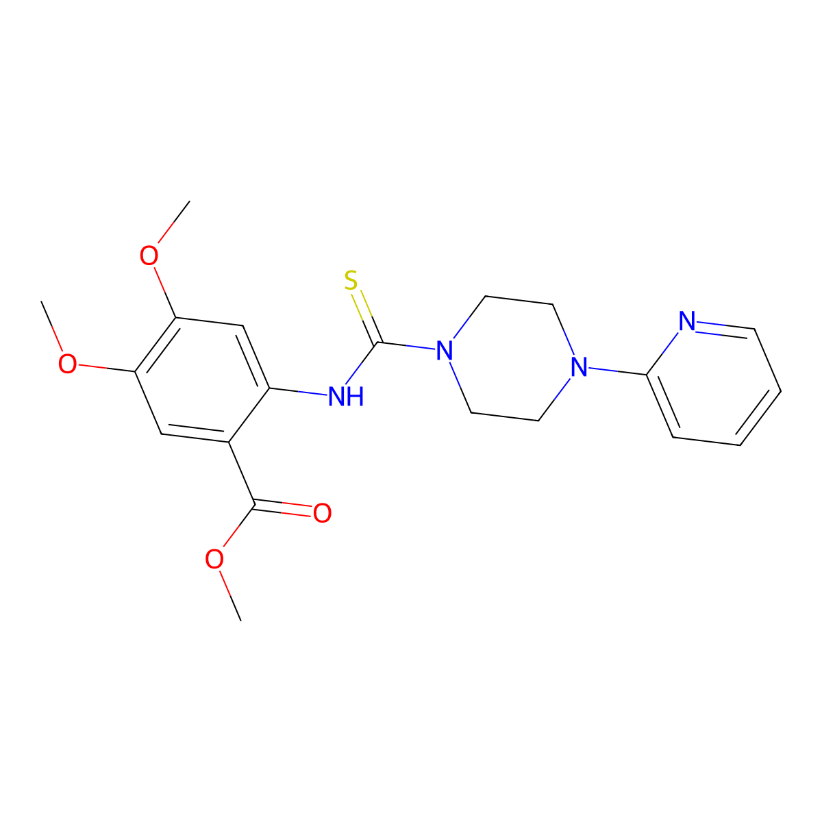 Methyl 4,5-dimethoxy-2-(4-(pyridin-2-yl)piperazine-1-carbothioamido)benzoate molecular structure, CAS 717832-31-0