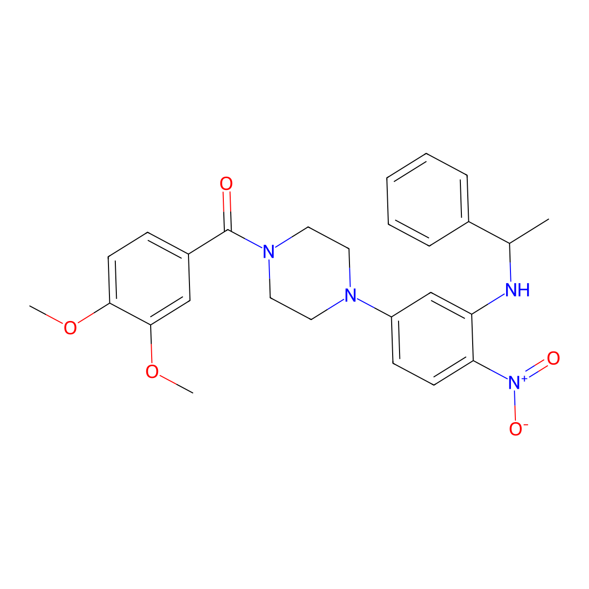 (3,4-Dimethoxyphenyl)(4-{4-nitro-3-[(1-phenylethyl)amino]phenyl}piperazin-1-yl)methanone molecular structure, CAS 717833-05-1