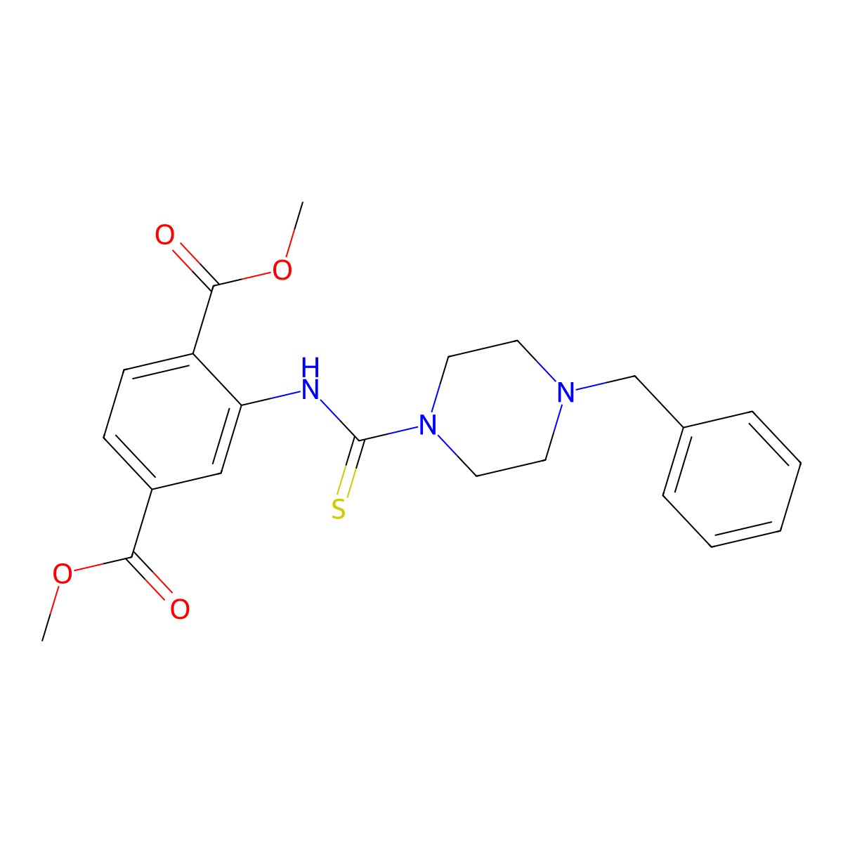 Dimethyl 2-(4-benzylpiperazine-1-carbothioamido)terephthalate molecular structure, CAS 717833-21-1