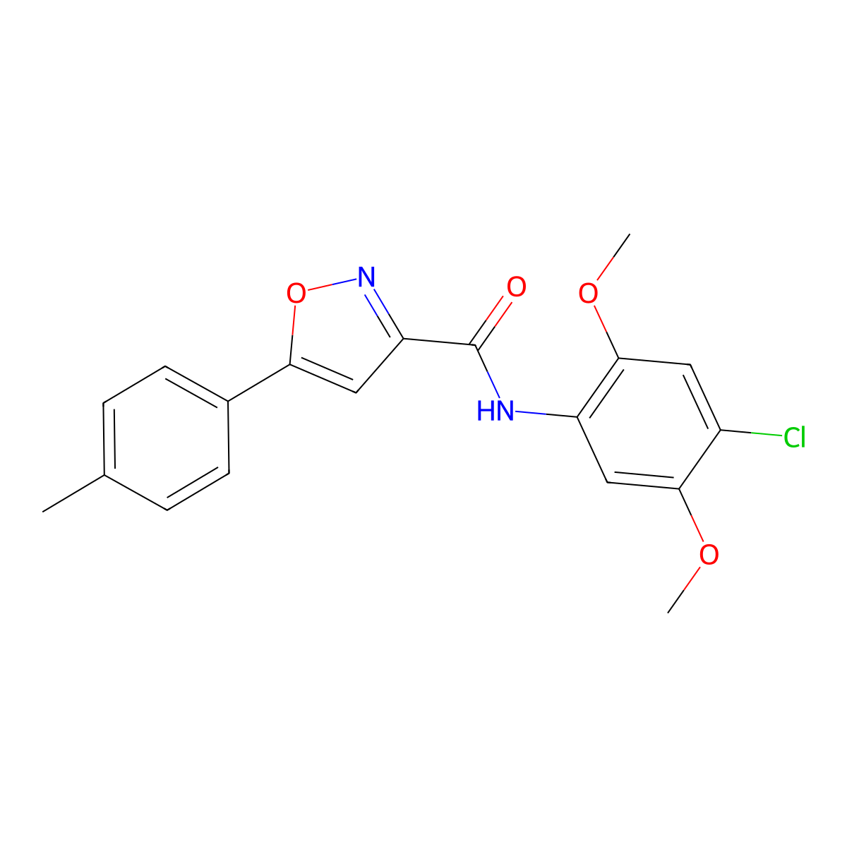 N-(4-chloro-2,5-dimethoxyphenyl)-5-(4-methylphenyl)-1,2-oxazole-3-carboxamide molecular structure, CAS 717833-27-7