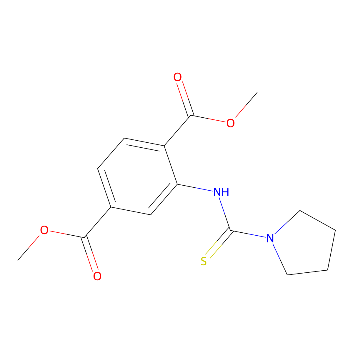 Dimethyl 2-[(pyrrolidin-1-ylcarbonothioyl)amino]terephthalate molecular structure, CAS 717833-33-5