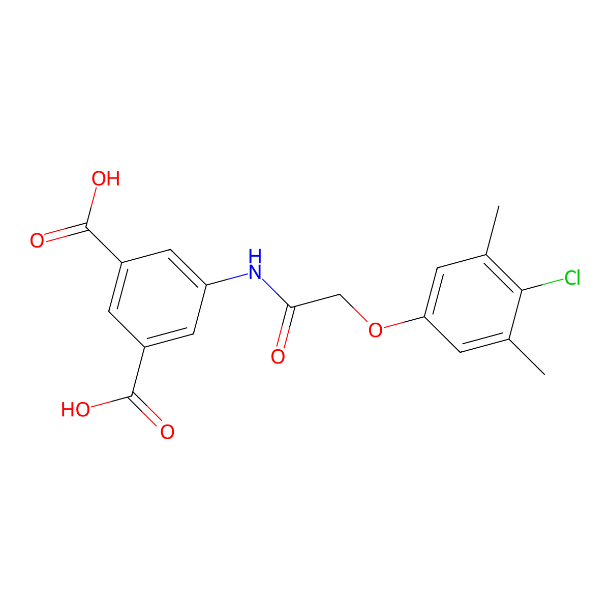 5-{[(4-Chloro-3,5-dimethylphenoxy)acetyl]amino}benzene-1,3-dicarboxylic acid molecular structure, CAS 717833-60-8