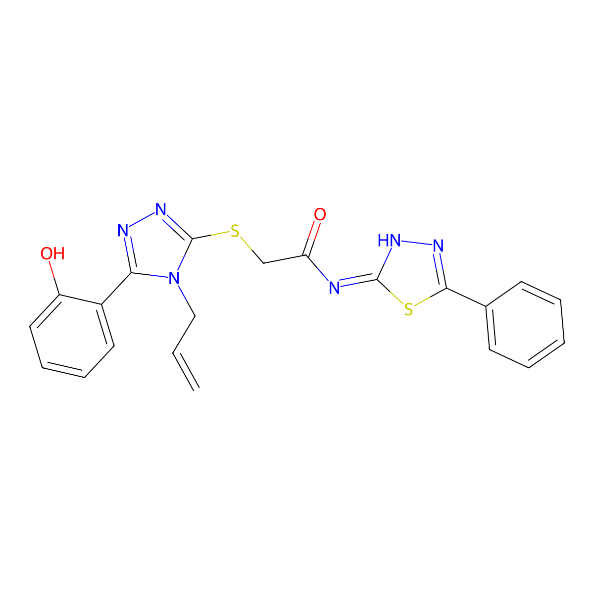 2-((4-allyl-5-(2-hydroxyphenyl)-4H-1,2,4-triazol-3-yl)thio)-N-(5-phenyl-1,3,4-thiadiazol-2-yl)acetamide molecular structure, CAS 717833-66-4