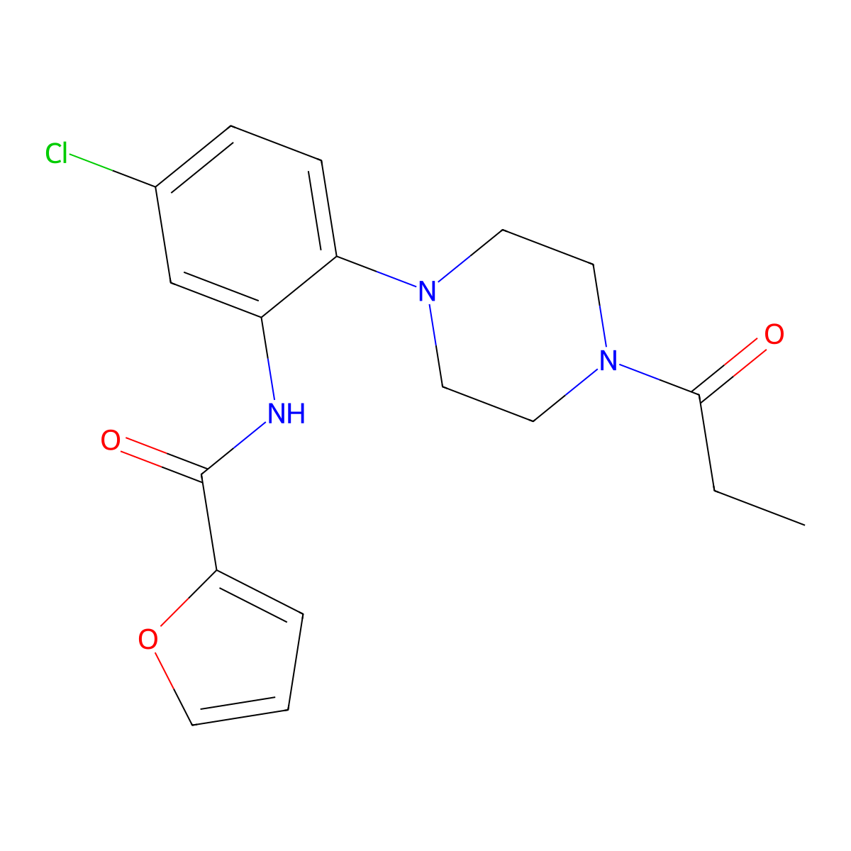 N-[5-chloro-2-(4-propanoylpiperazin-1-yl)phenyl]furan-2-carboxamide molecular structure, CAS 717833-79-9