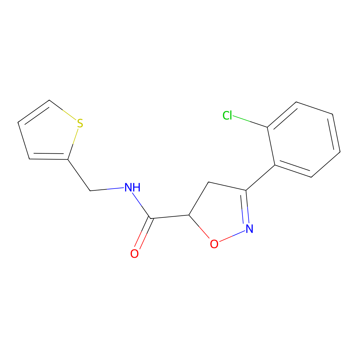 3-(2-chlorophenyl)-N-(thiophen-2-ylmethyl)-4,5-dihydro-1,2-oxazole-5-carboxamide molecular structure, CAS 717833-85-7