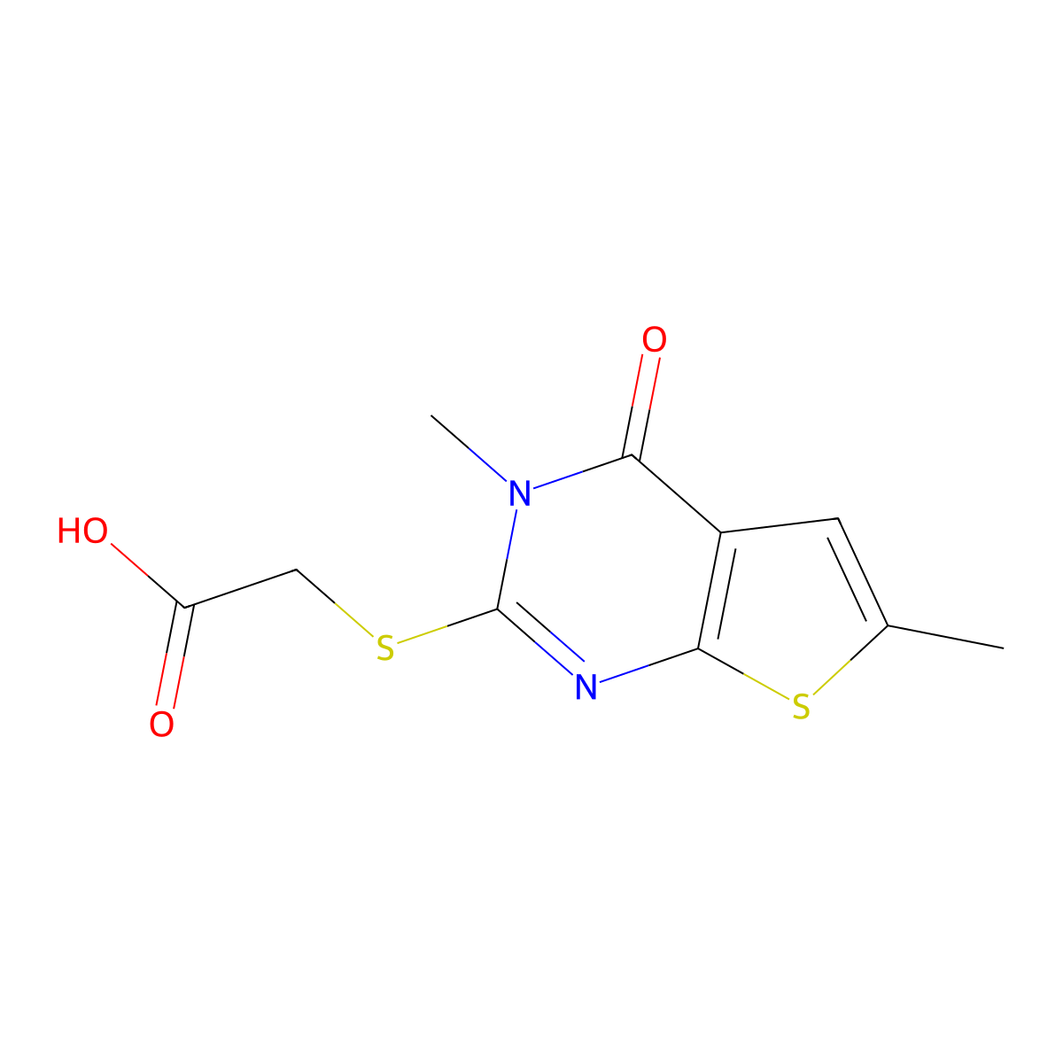 2-((3,6-Dimethyl-4-oxo-3,4-dihydrothieno[2,3-d]pyrimidin-2-yl)thio)acetic acid molecular structure, CAS 717833-94-8
